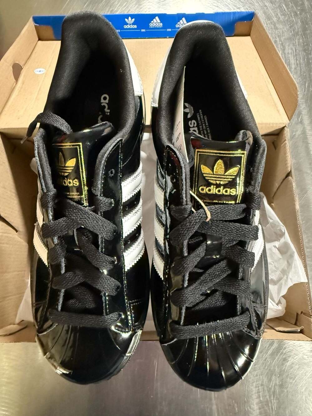 Adidas Superstar II W Black Patent Leather Sneakers Size 6.5